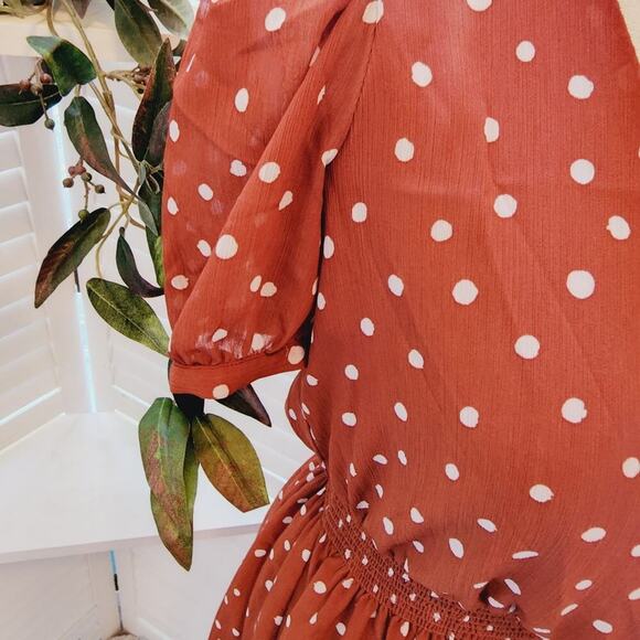 MADEWELL SMOCKED POLKA DOT AMBER WHITE DRESS SIZE XXS (STRETCH WAIST) - Picture 7 of 8